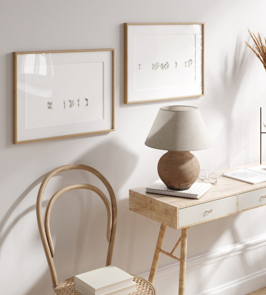 Sandpipers No 1 and 4 - Fine art prints by Cattie Coyle Photography above desk. © 2017, all rights reserved.