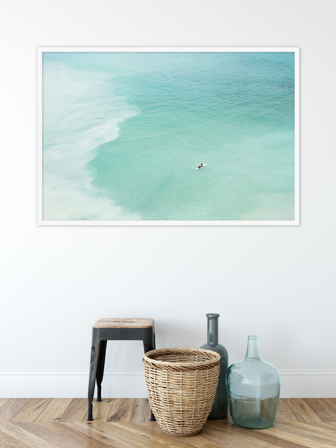 Magoito No 13 - Surfer and seafoam green water aerial view fine art prints by Cattie Coyle Photography
