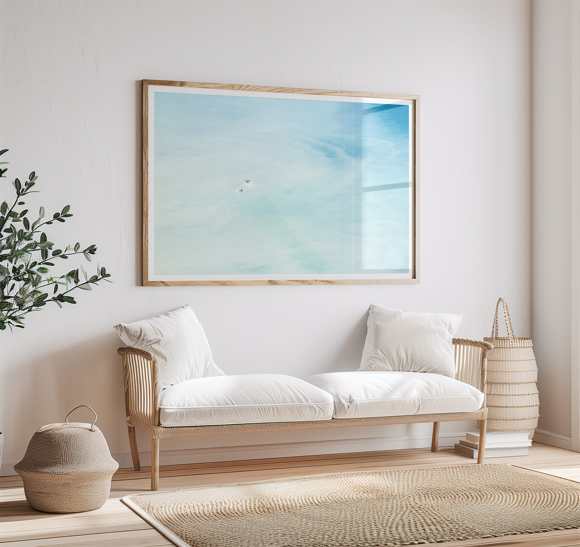 Magoito No 16 - Turquoise blue fine art print by Cattie Coyle Photography above couch. © 2018, all rights reserved.