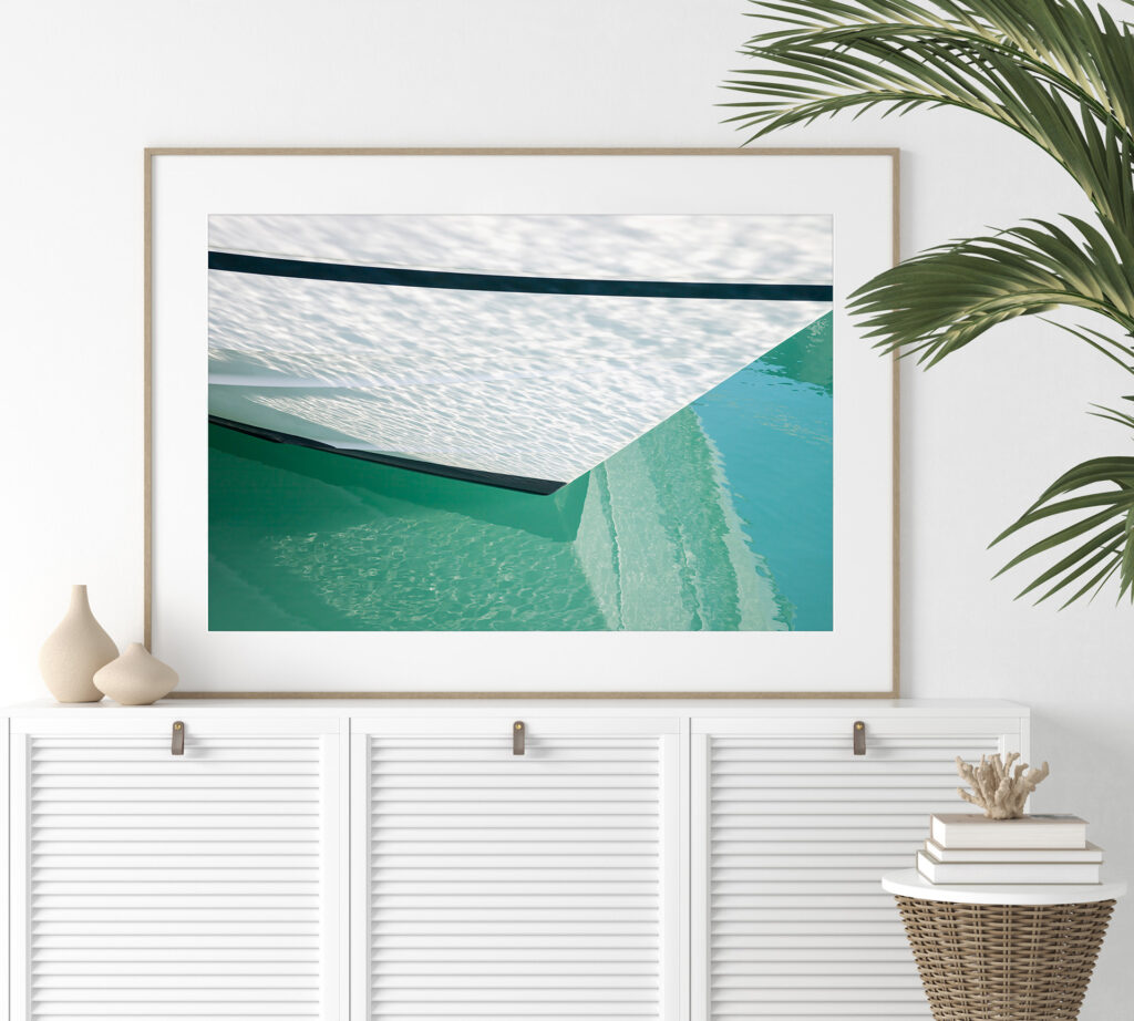 Yacht No 1 - Abstract art print by Cattie Coyle Photography on dresser. © 2019, all rights reserved.