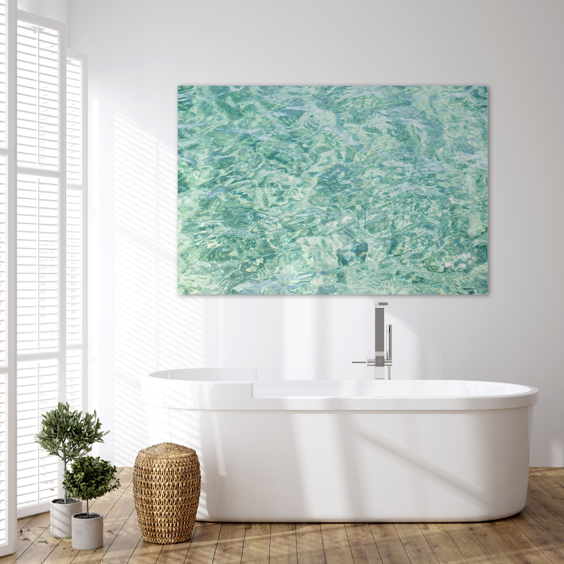 Abstract Water No 13 - Acrylic glass art print by Cattie Coyle Photography in bathroom. © 2019, all rights reserved.