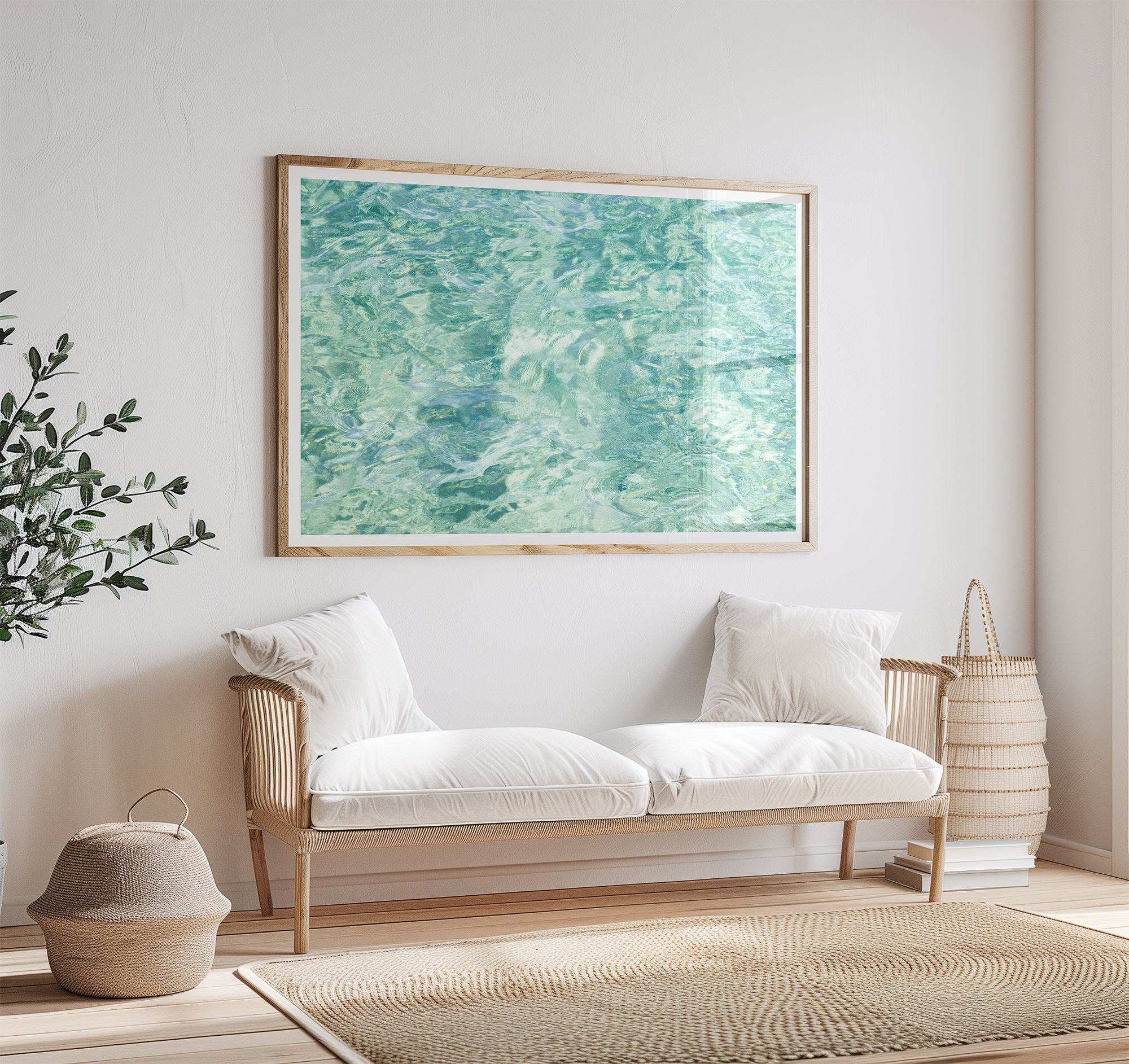 Abstract Water No 5 - Fine art print by Cattie Coyle Photography above couch. © 2019, all rights reserved.