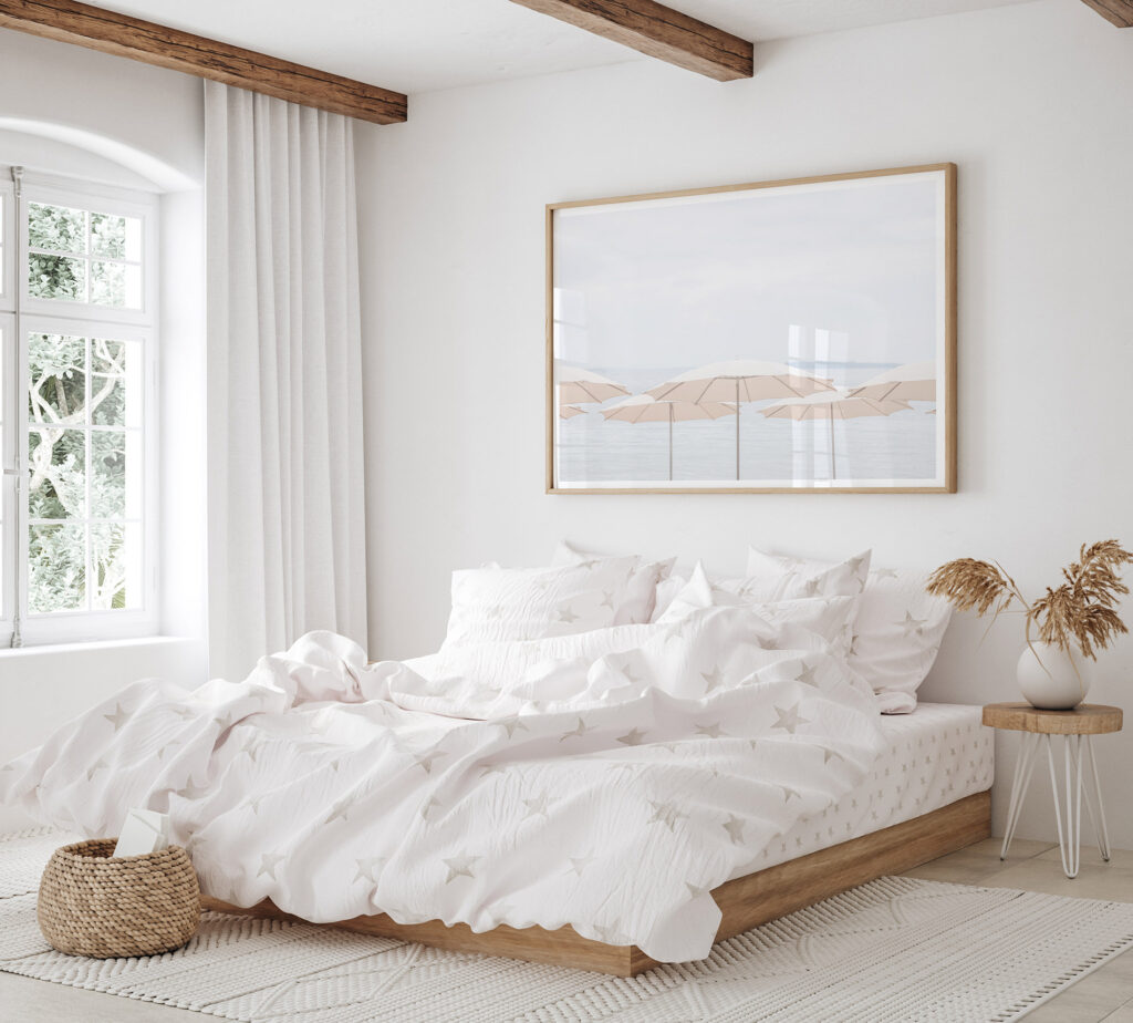 French Riviera No 8 - Fine art print by Cattie Coyle Photography in bedroom. © 2019, all rights reserved.