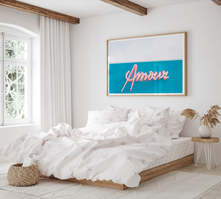 Amour - Fine art print by Cattie Coyle Photography in bedroom. © 2019, all rights reserved.