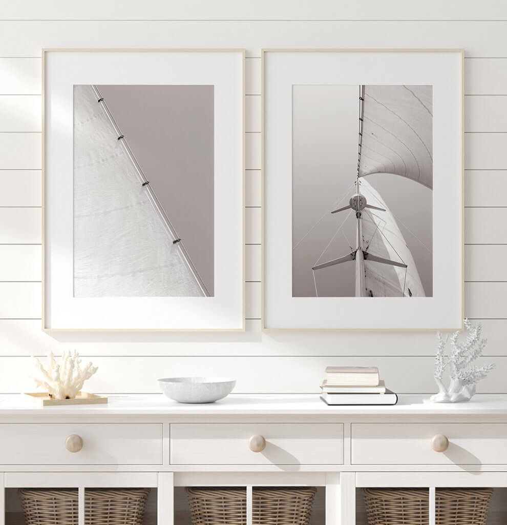 Sailing No 1 and 2 - Fine art sailing prints by Cattie Coyle Photography in beach house