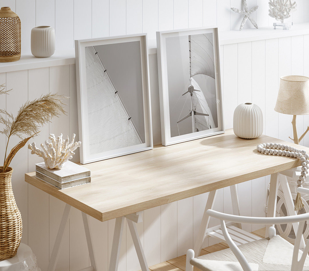 Sailing No 1 and 2 - Fine art prints by Cattie Coyle Photography on desk. © 2006, all rights reserved.