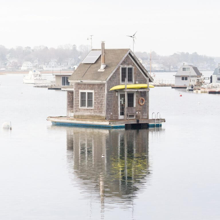 Tiny floating house, Annisquam, MA by Cattie Coyle Photography. © 2018, all rights reserved.