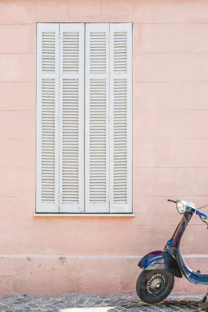 Pink wall and Scooter, Old Town, Cannes, France, by Cattie Coyle Photography