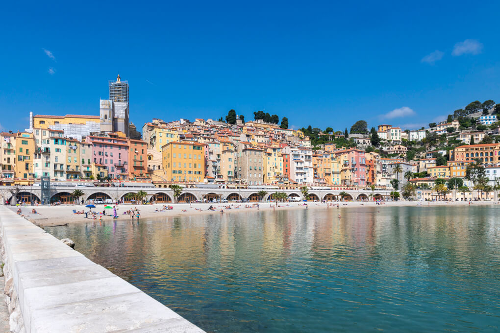 Menton, France - Plage des Sablettes and Old Town by Cattie Coyle Photography