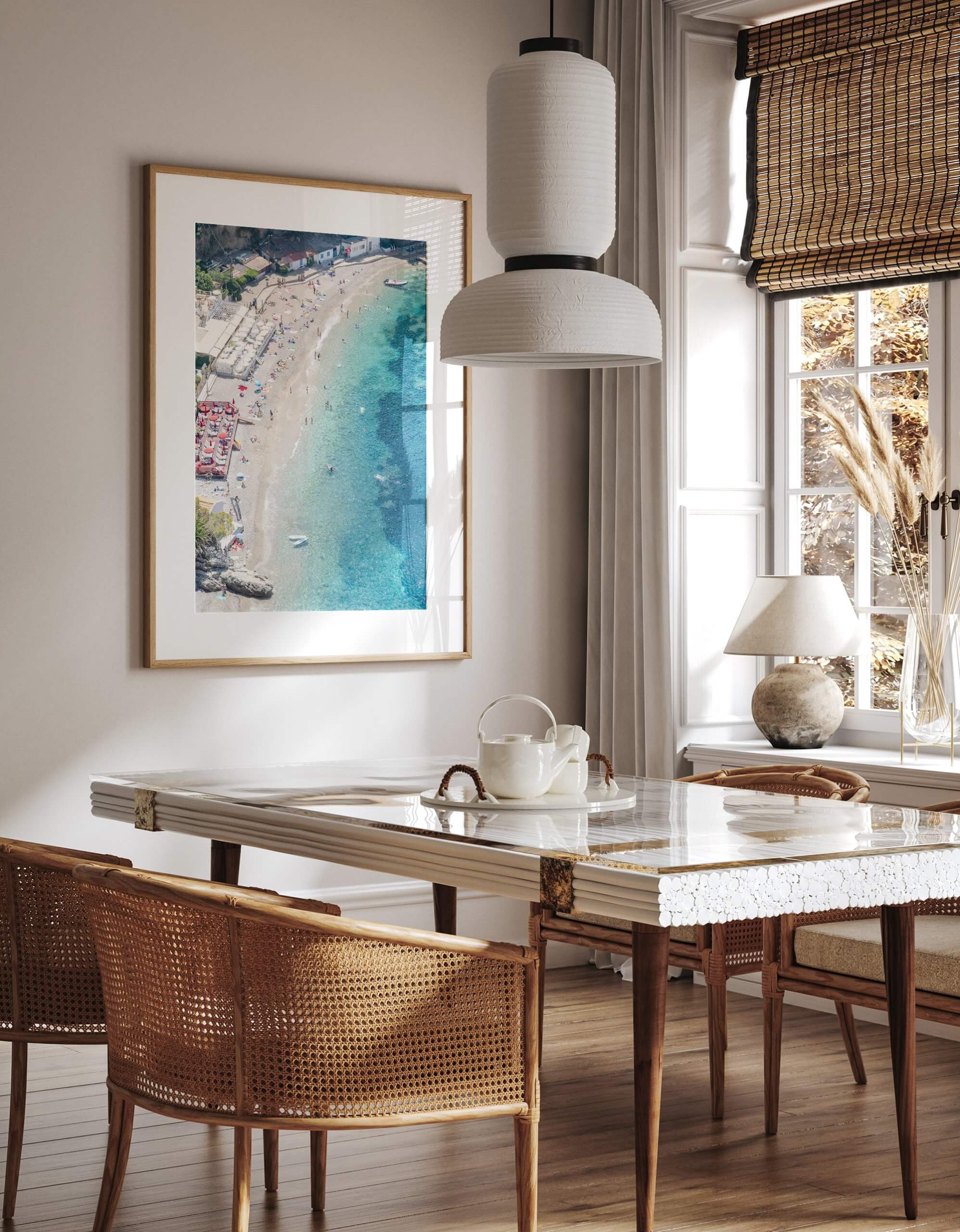 Plage Mala - Art print by by Cattie Coyle Photography in dining room. © 2019, all rights reserved.