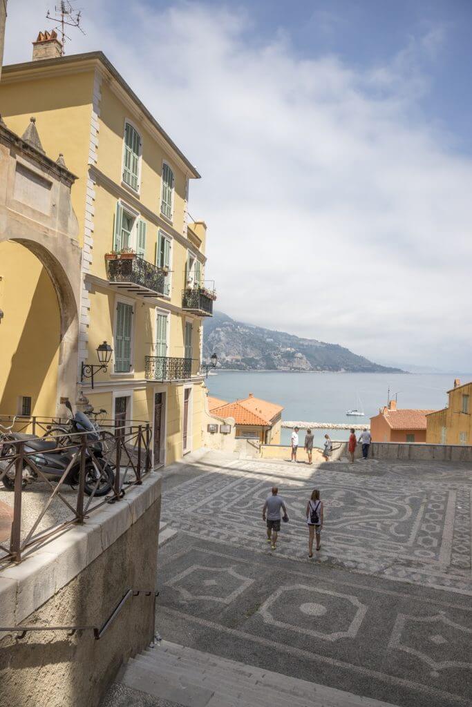 Square and view from outside the Basilica of Saint-Michael the Archangel, Menton, France, by Cattie Coyle Photography