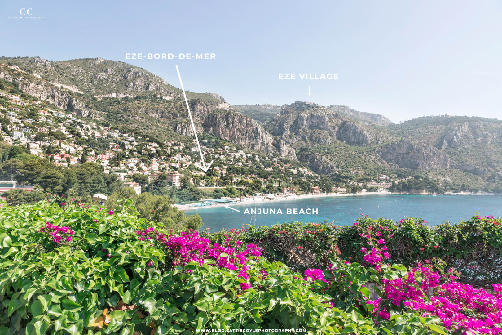 Eze-Bord-de-Mer and Eze Village seen from the Basse Corniche by Cattie Coyle Photography