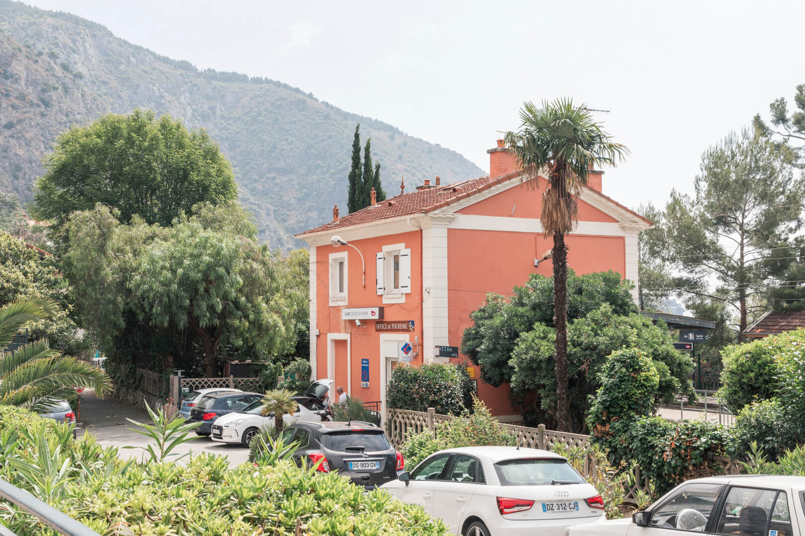 Train station and tourist office, Eze-Bord-de-Mer, France, by Cattie Coyle Photography. © 2019, all rights reserved.